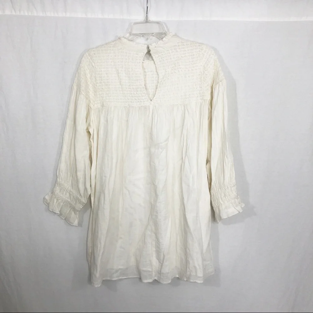 NEW Free People Obi Mila Smocked Tunic Boho Top, Size Medium, Ivory